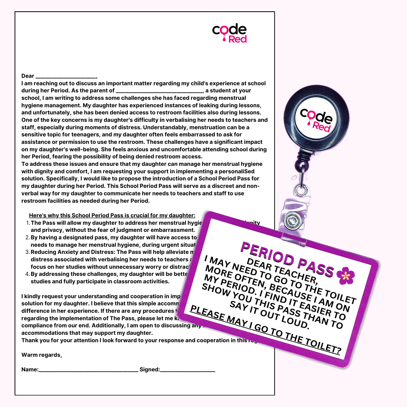 School Period Pass & Letter to teachers